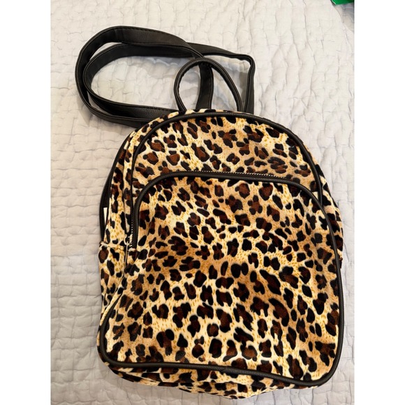 Handbags - faux fur leopard print backpack